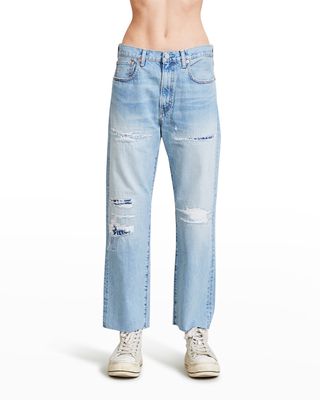 Boyfriend Cropped Distressed Denim Jeans