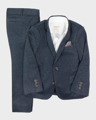 Boy's 2-Piece Stretchy Mod Suit, Navy Glen Plaid, Size 3-14