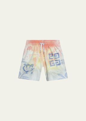 Boy's 4G Multicolor Printed Fleece Shorts, Size 4-14