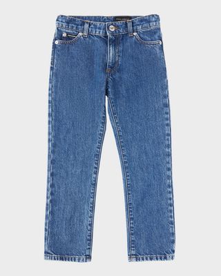 Boy's 5-Pocket Denim Jeans with Logo Tag, Size 4-6