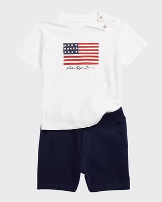 Boy's American Flag Graphic T-Shirt W/ Shorts Set, Size 3M-24M