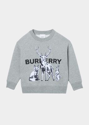 Boy's Animal Embroidered Logo-Print Cashmere Sweatshirt, Size 3-14