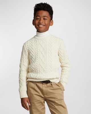 Boy's Aran-Knit Wool Sweater, Size S-XL