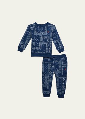 Boy's Bandana-Print Seasonal Sweatshirt & Joggers, Size 3M-24M