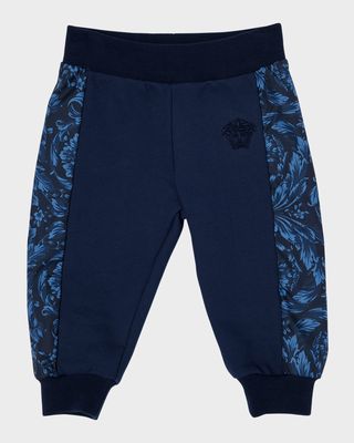 Boy's Barocco-Print Fleece Sweatpants with Medusa Embroidery, Size 12M-3