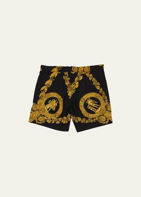 Boy's Barocco-Print Shorts, Size 3M-3