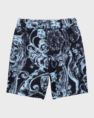 Boy's Barocco Stencil Fleece Shorts, Size 8-14