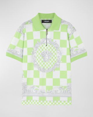 Boy's Barocco-Trim Piquet Polo Shirt, Size 4-6