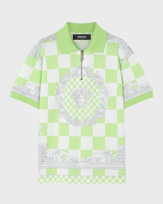 Boy's Barocco-Trim Piquet Polo Shirt, Size 8-12