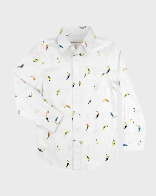 Boy's Bird-Print Button Down Shirt, Size 2-12