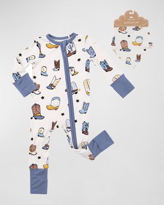 Boy's Boots-Print Coverall with Bandana Set, Size Newborn-24M