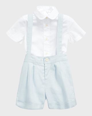 Boy's Broadcloth Short Overall Set, Size 9M-24M