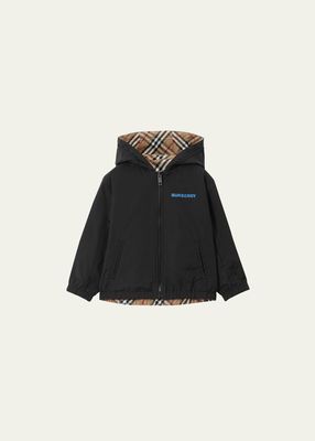 Boy's Bronn Check-Print Lined Jacket, Size 4-14
