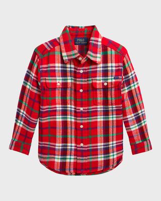 Boy's Brushed Flannel-Print Shirt, Size 2-7