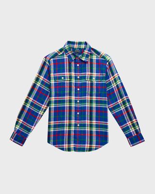 Boy's Brushed Flannel-Print Shirt, Size S-XL