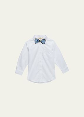 Boy's Button Down Shirt W/ Detachable Bow Tie, Size 2-12