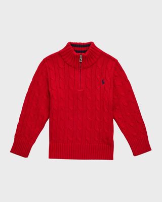 Boy's Cable Knit Embroidered Sweater, Size 2-7