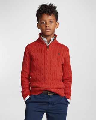 Boy's Cable Knit Embroidered Sweater, Size S-XL