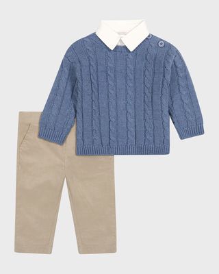 Boy's Cable Knit Sweater & Shirt Combo, Size 3M-24M
