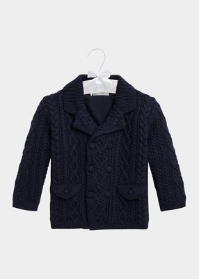 Boy's Cable Knit Sweater-Cardigan, Size 9M-24M