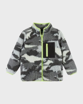 Boy's Camo-Print Sherpa Zip-Up Jacket, Size Newborn-24M