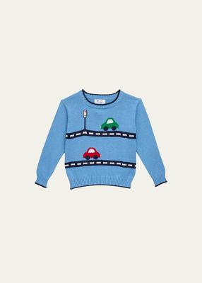 Boy's Car Intarsia Knit Sweater, Size 4T-3