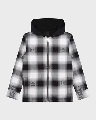 Boy's Checkered Logo-Print Overshirt, Size 4-6