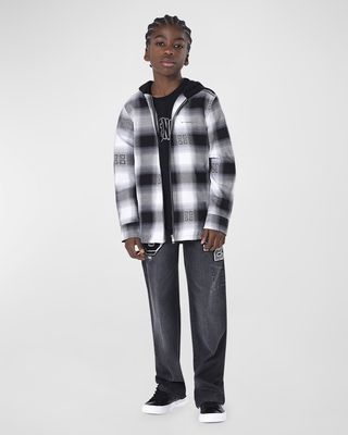 Boy's Checkered Logo-Print Overshirt, Size 8-14