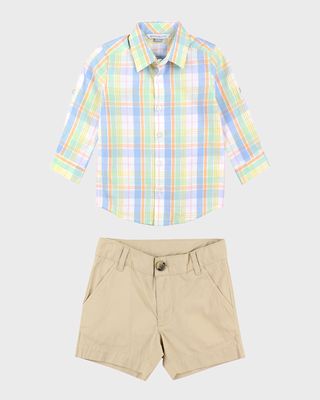 Boy's Clubhouse Shirt and Chino Shorts Set, Size 3M-8