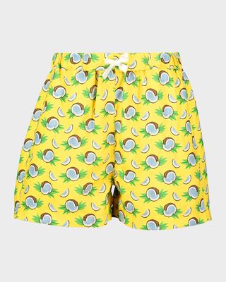 Boy's Coconut-Print Swim Shorts, Size 2-10