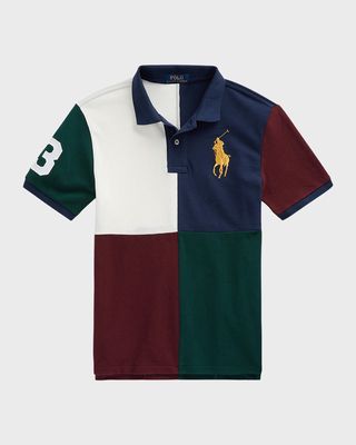 Boy's Color Block Mesh Polo Shirt, Size S-XL