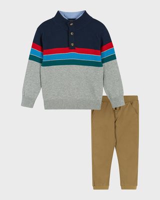 Boy's Colorblocked Sweater, Shirt & Joggers Set, Size Newborn-24M