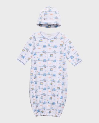 Boy's Construction Junction Convertible Gown and Hat Set, Size Newborn-S