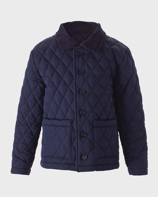 Boy's Corduroy Trim Quilted Jacket, Size 2-10