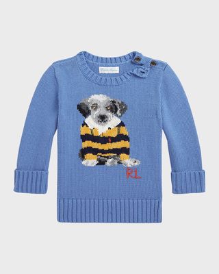 Boy's Cotton Crewneck Dog Sweater, Size 3M-24M