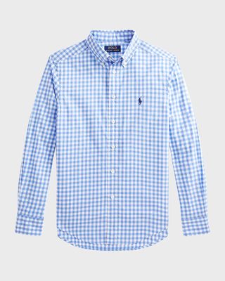 Boy's Cotton Poplin Button-Front Sport Shirt, Size S-XL