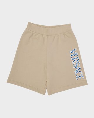 Boy's Damier Logo Embroidery Cotton Fleece Shorts, Size 4-6