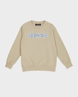 Boy's Damier Logo Embroidery Cotton Fleece Sweatshirt, Size 4-6