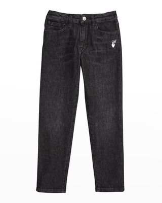 Boy's Diagonal Straight-Leg Denim Jeans, Size 4-12