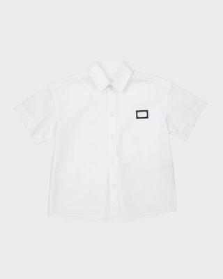 Boy's DNA Logo Plaque Button Down Shirt, Size 4-6