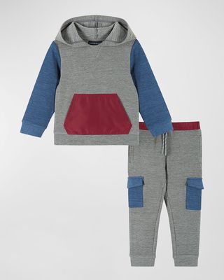 Boy's Double-Peached Colorblock Hoodie and Pants Set, Size 2T-8