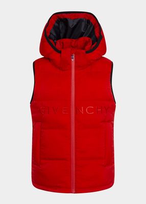 Boy's Embroidered Logo Down Puffer Vest, Size 8-14