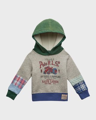 Boy's Embroidered Patchwork-Print Hoodie, Size 2-4