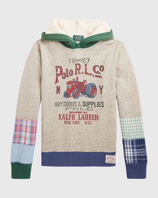 Boy's Embroidered Patchwork-Print Hoodie, Size S-XL