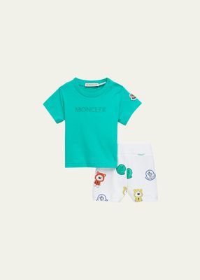 Boy's Embroidered T-Shirt W/ Graphic Shorts Set, Size 3M-18M