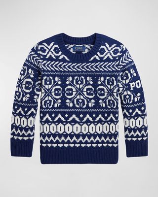 Boy's Fair Isle Printed Knitted Sweater, Size 2-7