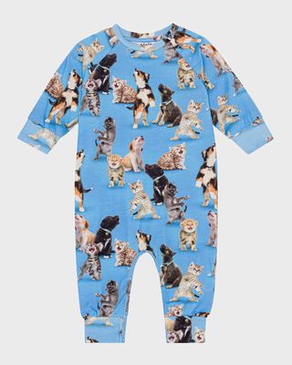 Boy's Fairfax Cats & Dogs Printed Coverall, Size 3M-18M