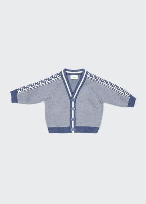 Boy's FF Logo Rib-Knit Cardigan, Size 12-24M