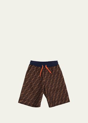 Boy's FF-Print Neoprene Shorts, Size 3-14