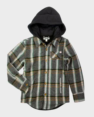 Boy's Glen Plaid Hooded Shirt, Size 2-8